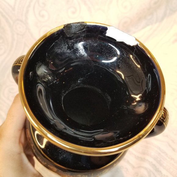 1960s I. Spyropoulos Greek Black Urn Handled Vase 24k Gold Detailing Handmade - Picture 3 of 11
